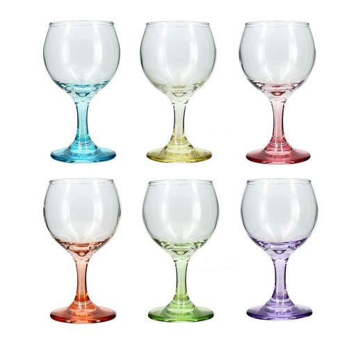 Lot de 6 Verres à Pied Ballon 19cl en Verre Couleurs Assorties