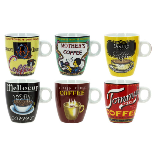 Lot de 6 Tasses à Café Old School en Porcelaine 15cl Décors Assortis