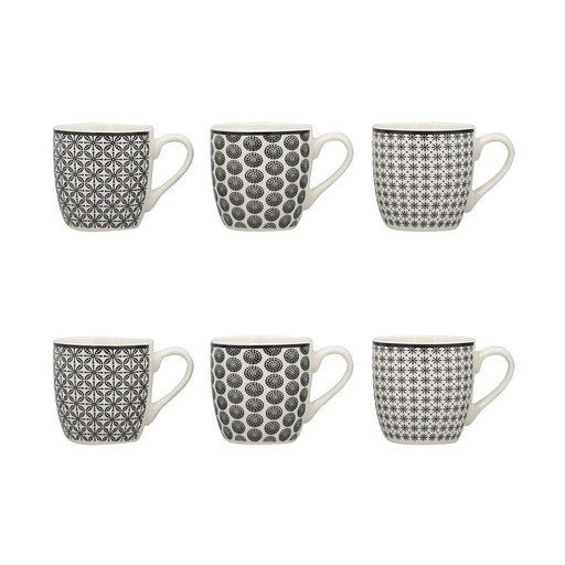 Lot de 6 Tasses à Café Graphik 18cl en Porcelaine 3 Décors Assortis