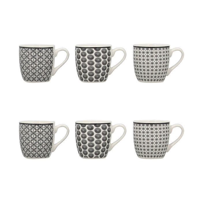 Lot de 6 Tasses à Café Graphik 18cl en Porcelaine 3 Décors Assortis