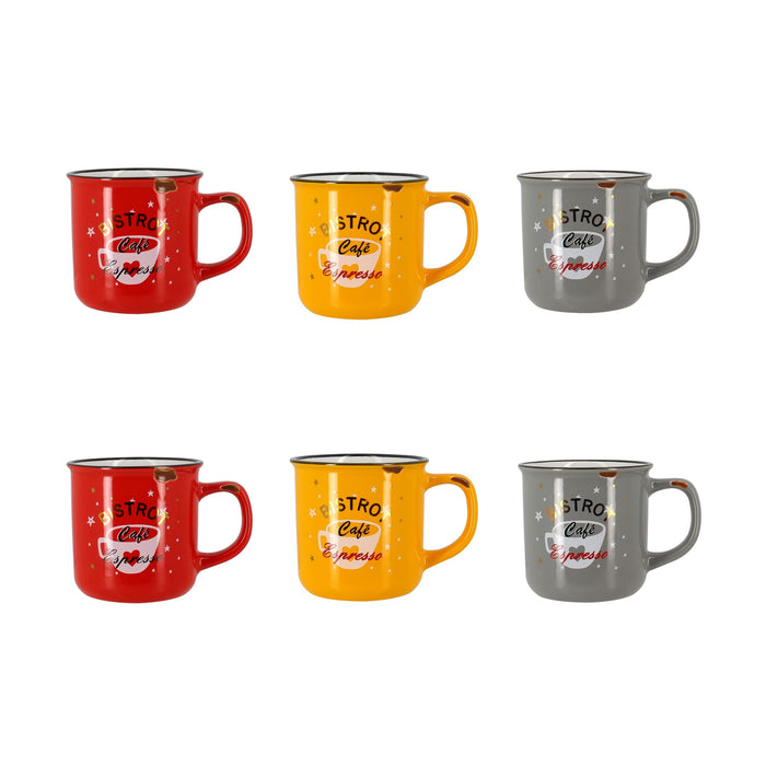 Lot de 6 Mugs Cafétaria en Grès 33cl 2 Couleurs Assorties