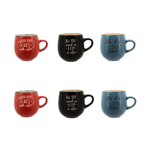 Lot de 6 Mugs 35cl Pause Café en Grès Coloris Assortis