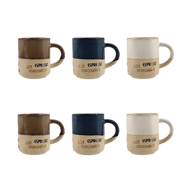 Lot de 6 Mugs Macchiato 20cl en Autres Céramiques - 3 Couleurs Assorties