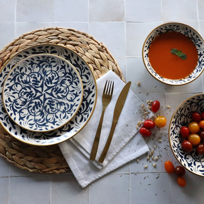 Lot de 6 assiettes plates 27cm en grès décor bleu Héraclée