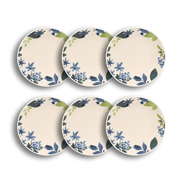 Lot de 6 assiettes creuses 20.5cm en grès Bleuet