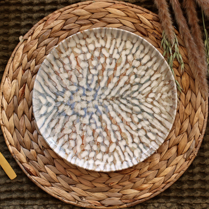 Lot de 6 assiettes plates Ambre 26cm en grès marron et beige