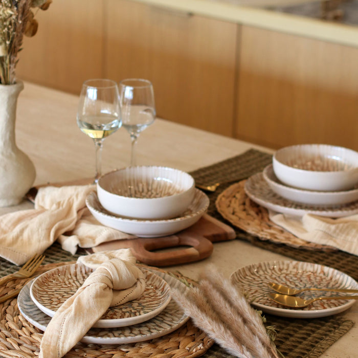 Lot de 6 assiettes plates Ambre 26cm en grès marron et beige