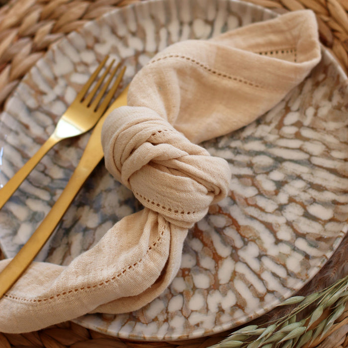 Lot de 6 assiettes plates Ambre 26cm en grès marron et beige