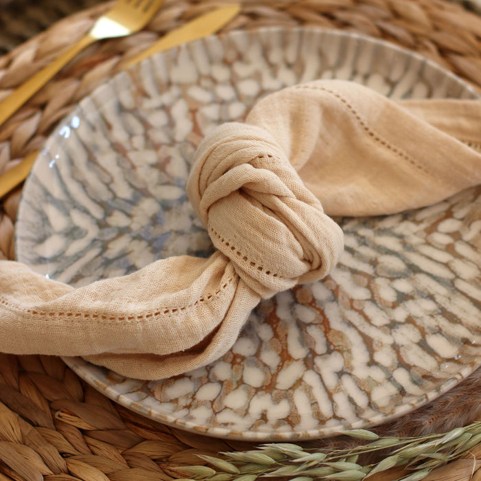 Lot de 6 assiettes plates Ambre 26cm en grès marron et beige