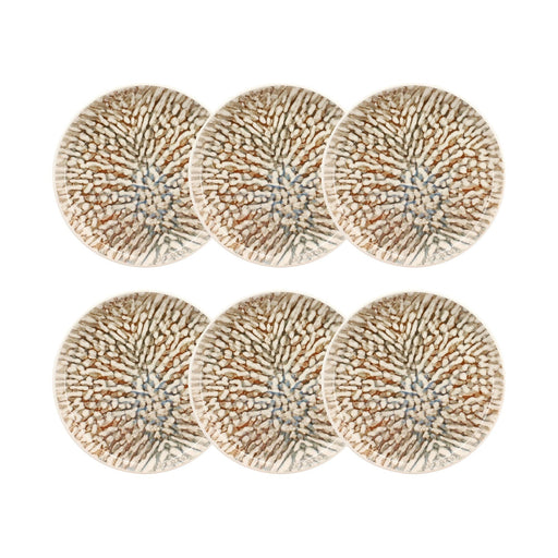 Lot de 6 assiettes plates Ambre 26cm en grès marron et beige