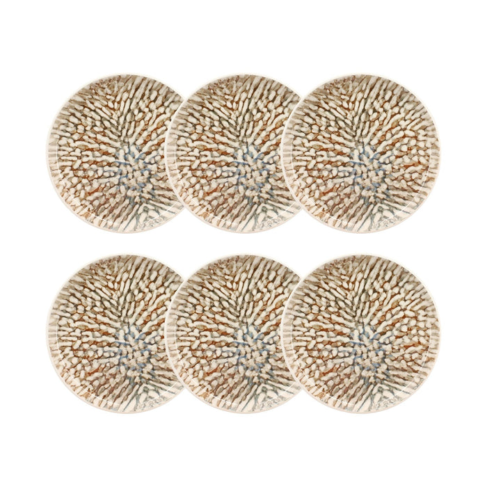 Lot de 6 assiettes plates Ambre 26cm en grès marron et beige