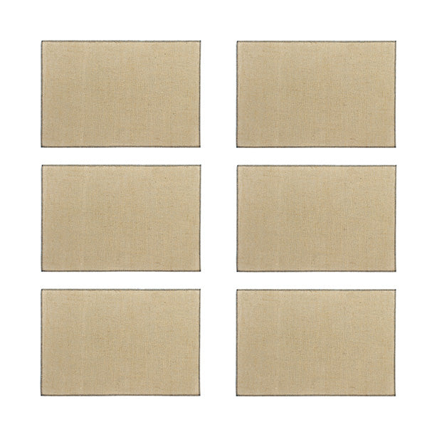 Lot de 6 Sets de Table Ourlet 45x30cm en Jute Naturel avec Contour Gris