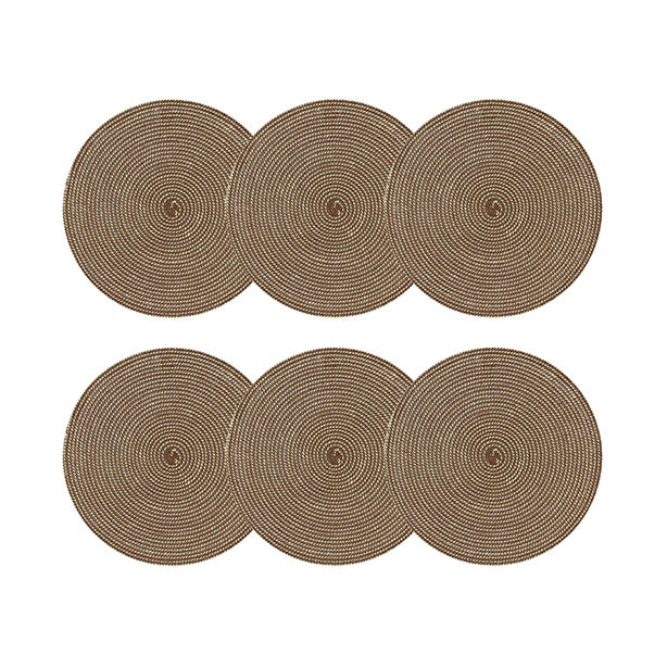 Lot de 6 Sets de Table Tissé Rond 36cm en Papier et Coton Naturel et Marron