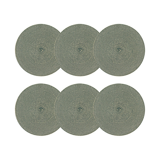 Lot de 6 Sets de Table Tissé Rond 36cm en Papier et Coton Naturel et Vert